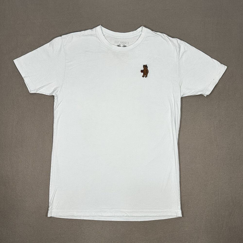 Riot Society Bear Embroidered White T-Shirt Menโs Large 100% Cotton